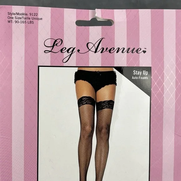 Leg Avenue One Size Black Fishnets Style 9122‎ Halloween Costume Silicone Lace - Picture 4 of 9